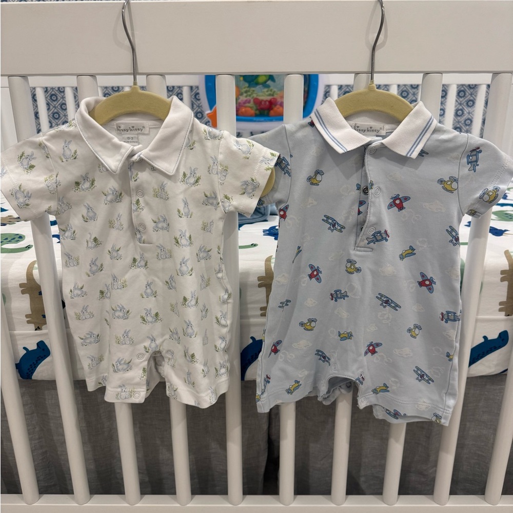 Baby Gap Polo Rompers - White and Blue